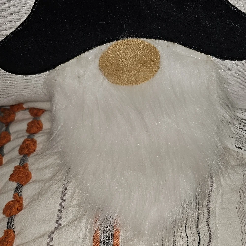 NWT Gnome Halloween 2 Pillows Accent Black White Orange Embroidered Fur Sparkle